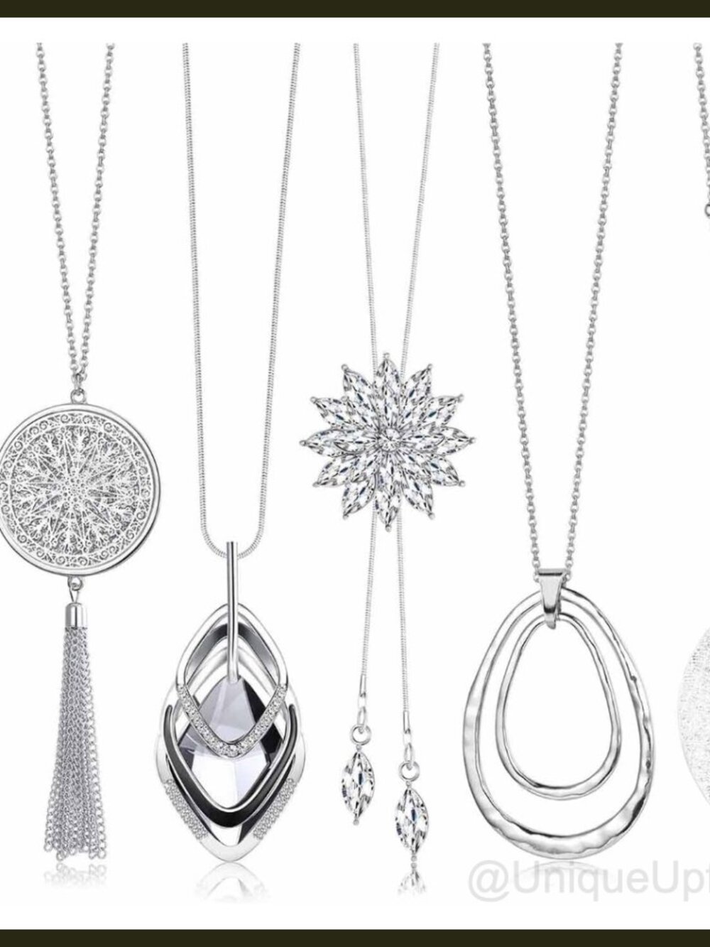 6Pc Long Pendant Necklace Set Statement Sweater Chain Silver Tone